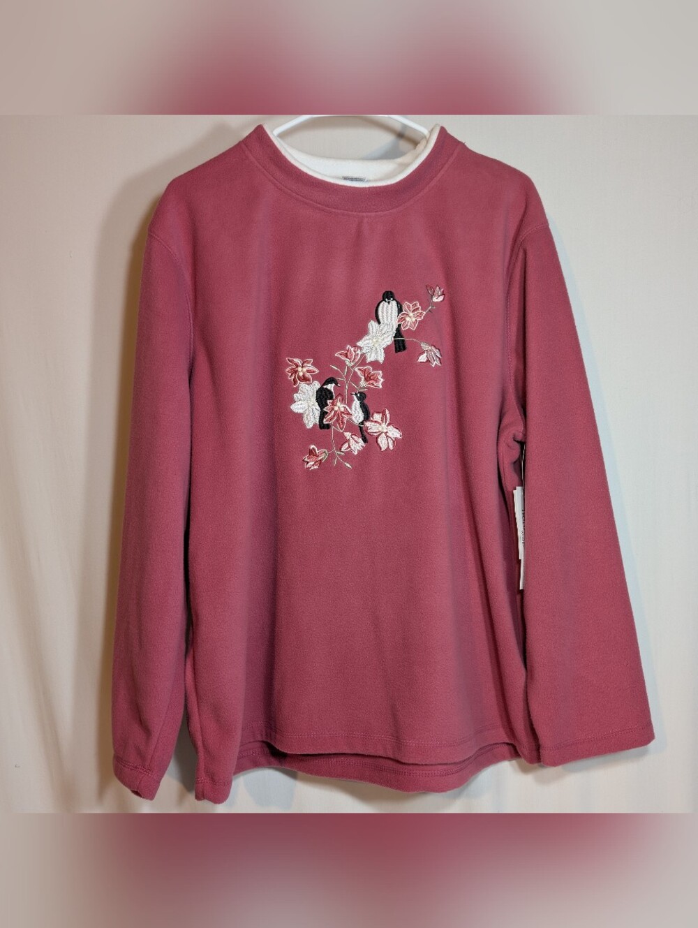 NWT Bonnie Evans Cottagecore Grannycore Floral Bird Embroidery 2X Fleece Sweater